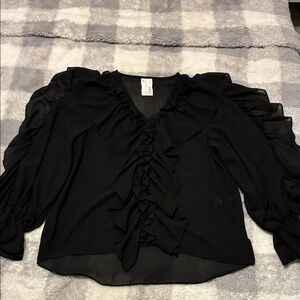 Elegant Black Ruffled V-Neck Women's Top